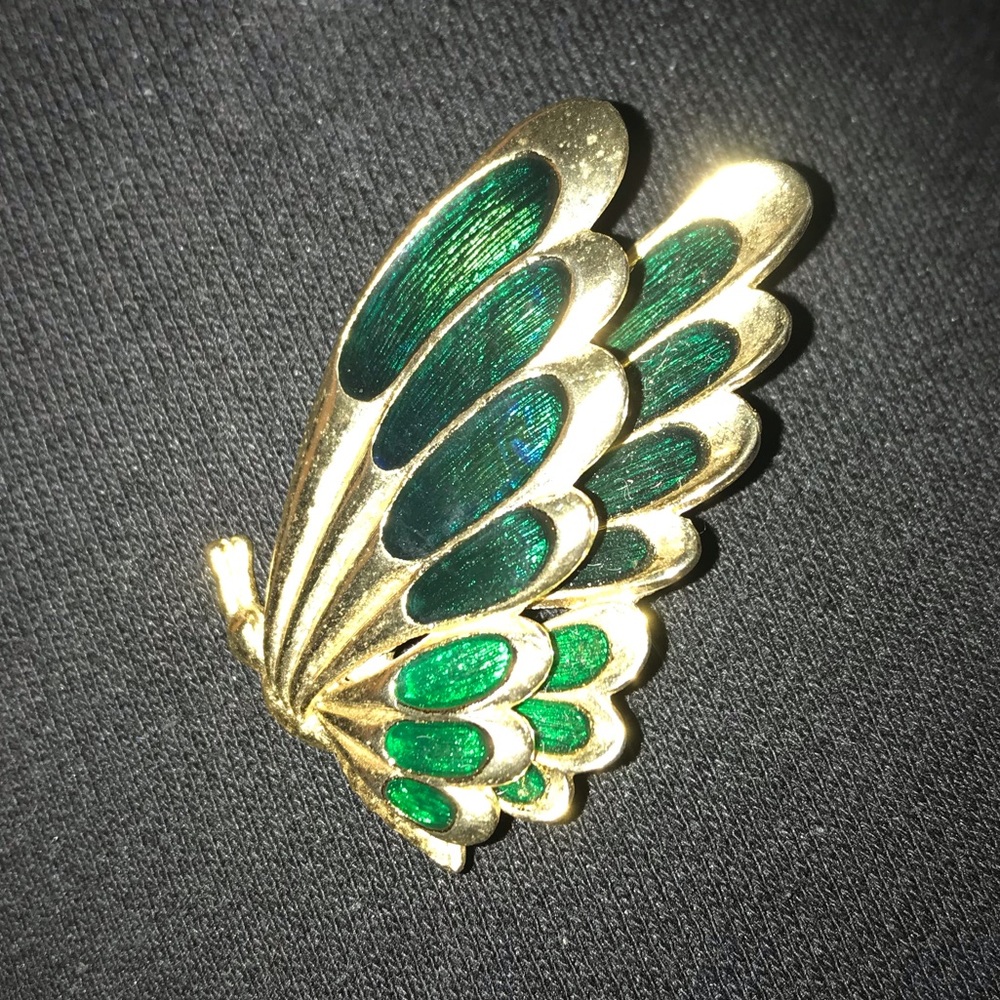 Vintage green and gold butterfly brooch